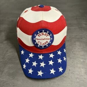 Vintage USPS First‎ Class Mail Hat Trucker Cap Red White Blue USA Flag Leather